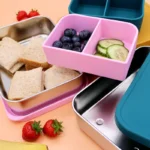 Ανοξείδωτο Φαγητοδοχείο με Καπάκι & Διαχωριστικό Σιλικόνης - Image 2