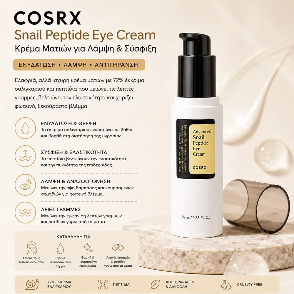 QGT68165 Κρέμα Ματιών για Λάμψη & Σύσφιξη - COSRX Advanced Snail Peptide Eye Cream 25ml - Image 1