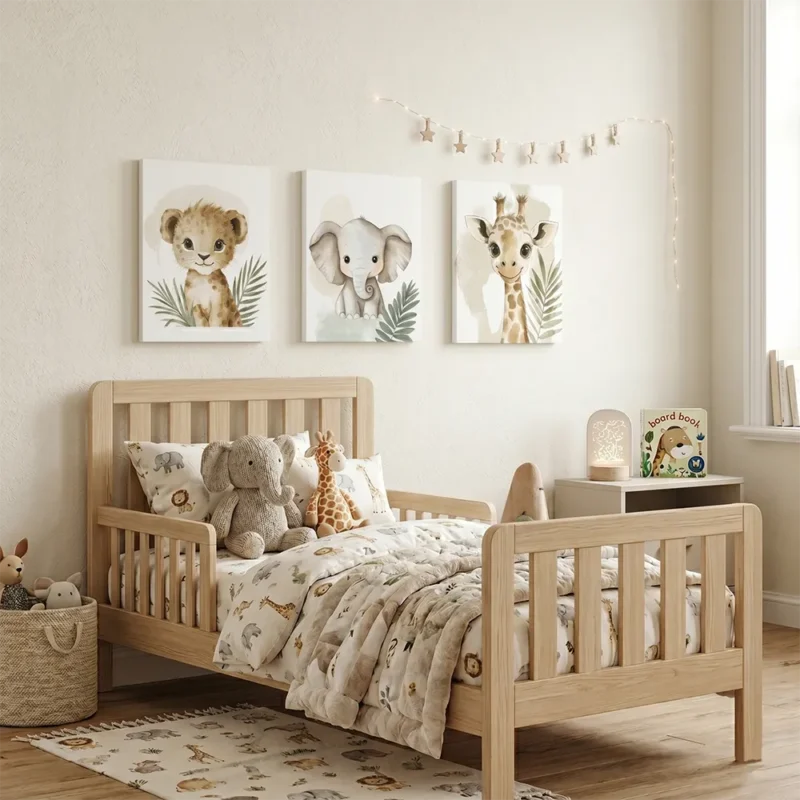 Παιδικοί Πίνακες Τοίχου Ζωάκια Safari (Λιοντάρι, Ελέφαντας & Καμηλοπάρδαλη) – Σετ 3 - Image 2