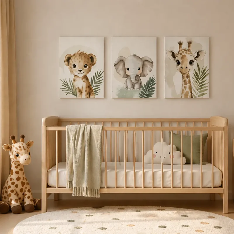 Παιδικοί Πίνακες Τοίχου Ζωάκια Safari (Σετ 3)