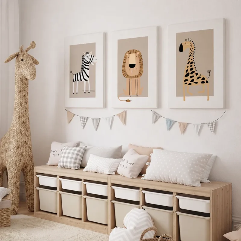 Παιδικοί Πίνακες Τοίχου Ζωάκια Safari (Ζέβρα, Λιοντάρι & Καμηλοπάρδαλη) – Σετ 3 - Image 2