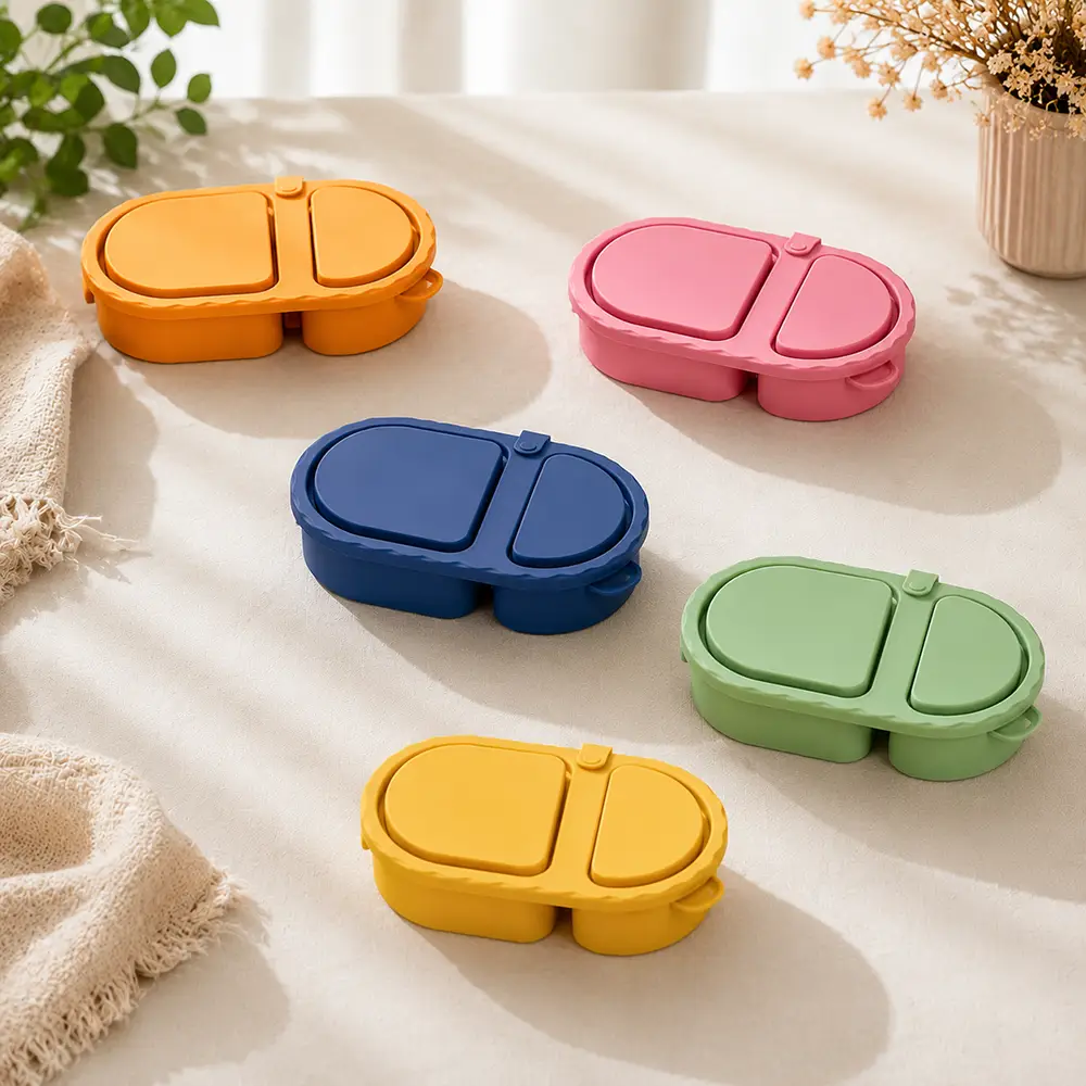 siliconecontainer2 Φαγητοδοχείο Σιλικόνης με δύο χωρίσματα- mini - Image 1